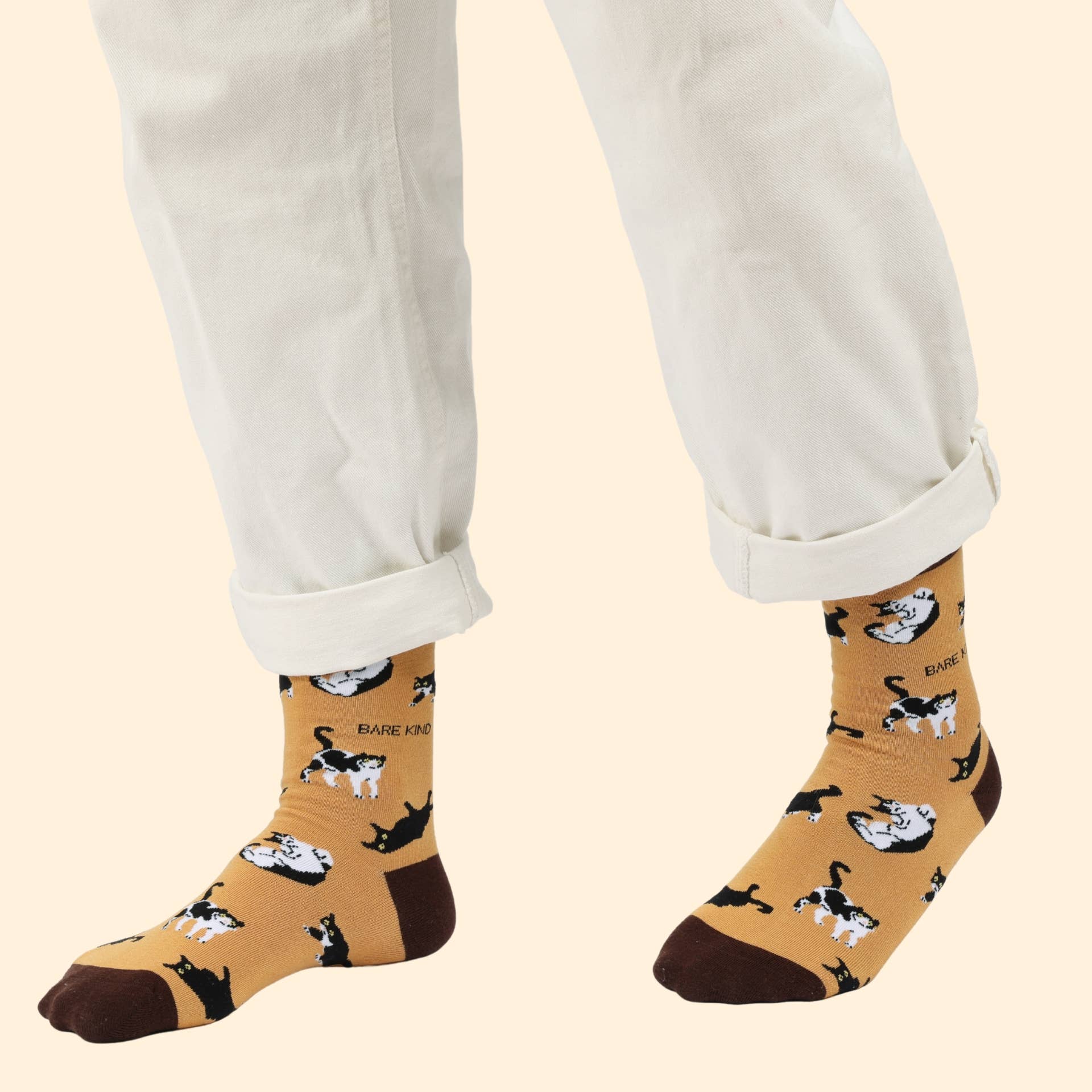 Bare Kind Socks - Vente Chaussettes – unisexe - Chaussettes marron avec motifs de chats | Chaussettes en bambou | Chaussettes marron4