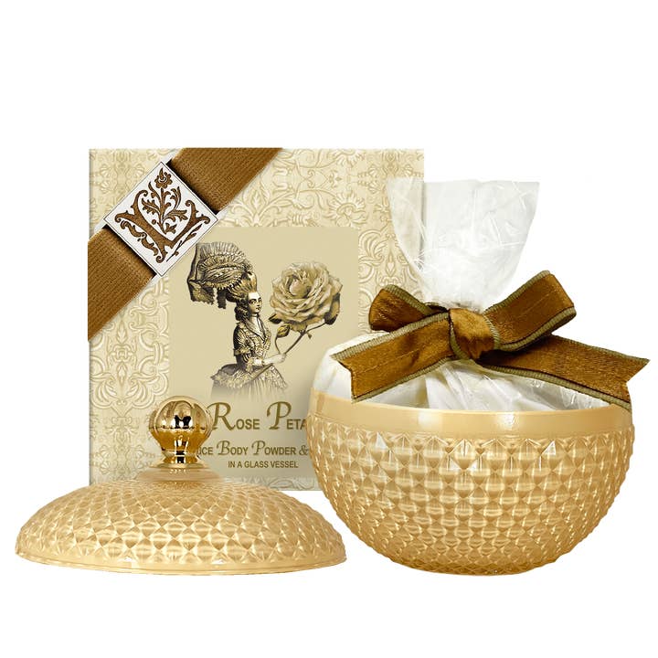 Rosenblätter Reis Körperpulver 6oz & Glasgefäß für den Großhandel von La Bouquetiere French Collections