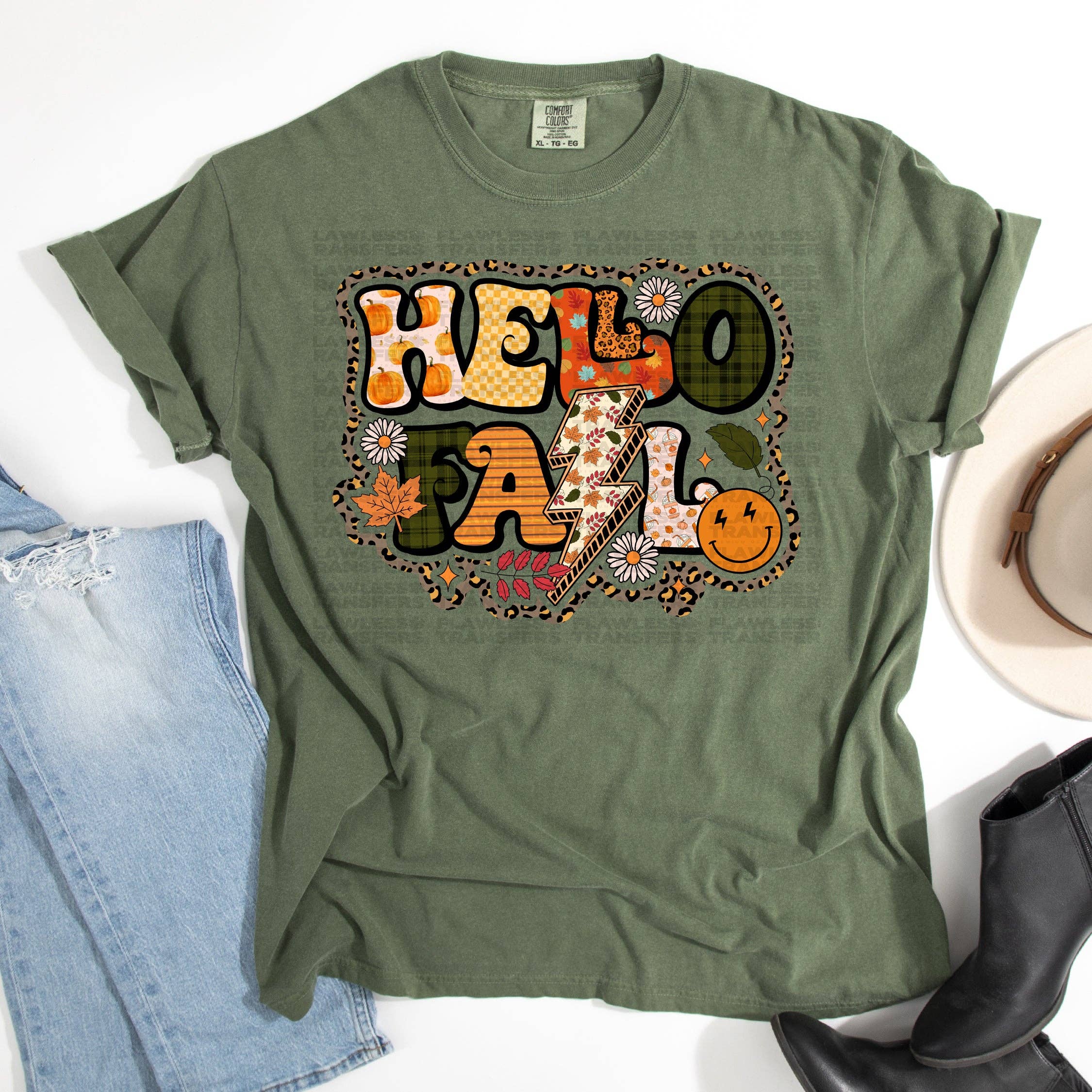 Flawless Transfers - Wholesale Sublimation Transfer - Retro Hello Fall DTF Transfer0