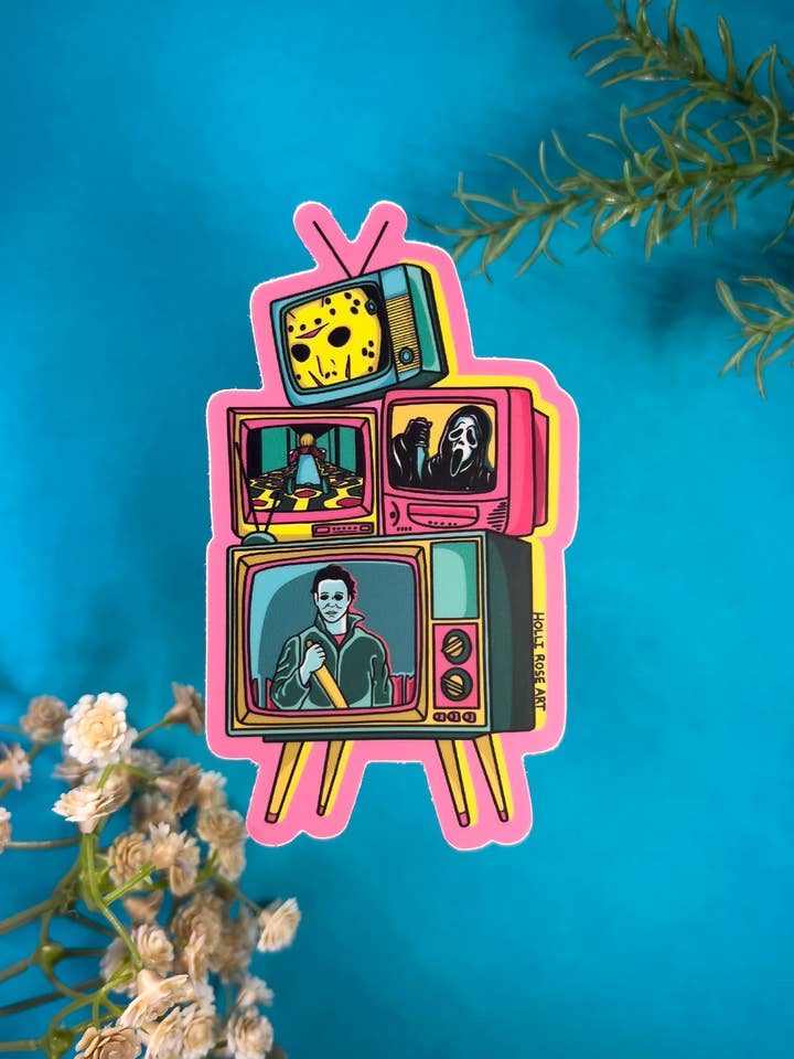 Horror Friends TV Sticker for wholesale by Holli Rose Art