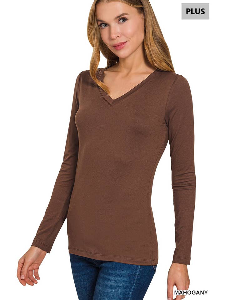 42POPS - Wholesale T-Shirt - Women's - ",.Plus Microfiber Long Sleeve V Neck Tee23