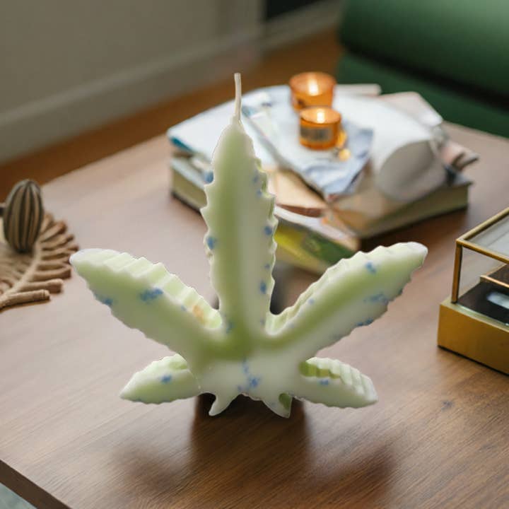 Glowing Cannabis Leaf Shaped Candle for wholesale by Scent Fushion Candles