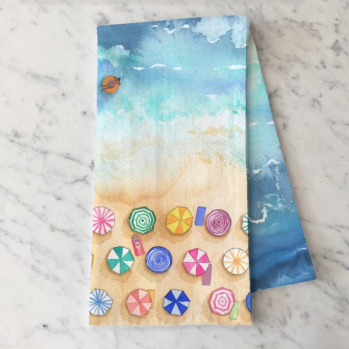 KelseyMDesigns - Wholesale Tea Towel - Beach Tea Towel - Coastal Summer Kitchen Tea Towel