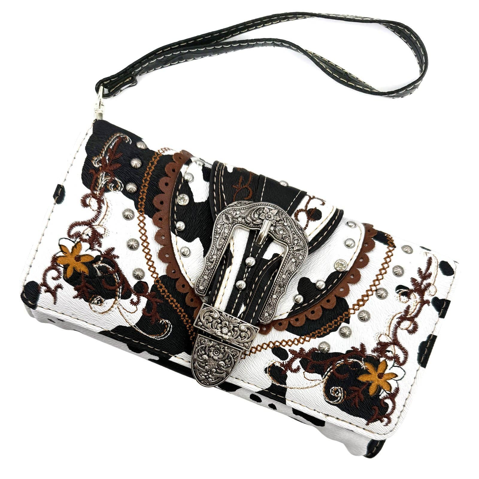 Lunar Deer - Wholesale Wallet - Women's - Cow Print Western Leather Buckle Crossbody Wallet1