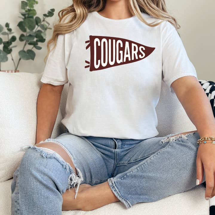 Custom Game Day School Mascot, Pennant Flag Tee for wholesale by Creatively Handmade