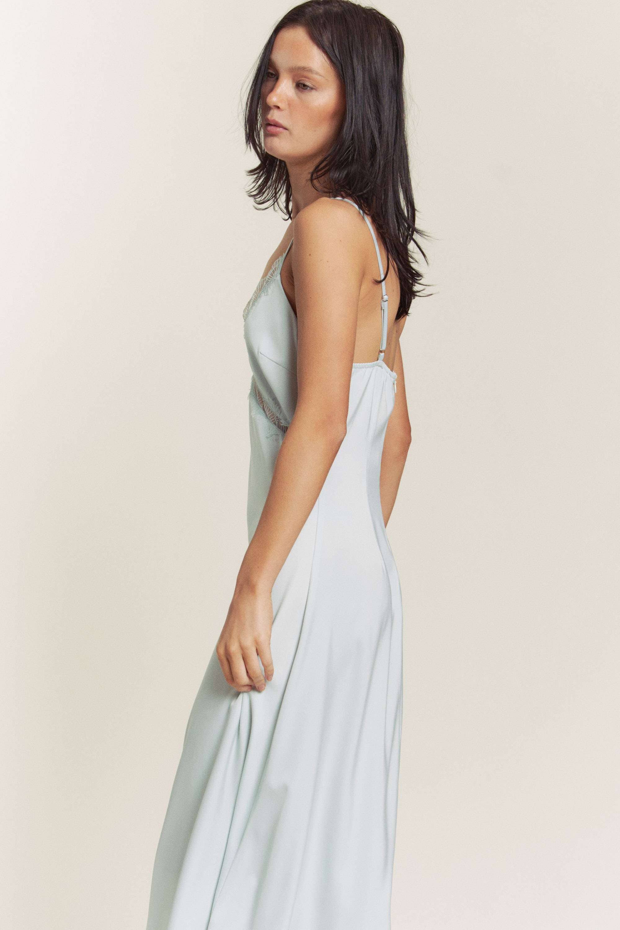 Hers & Mine - Wholesale Dress - Women's - SATIN SPAGHETTI STRAP X LACE TRIM MIDI DRESS15