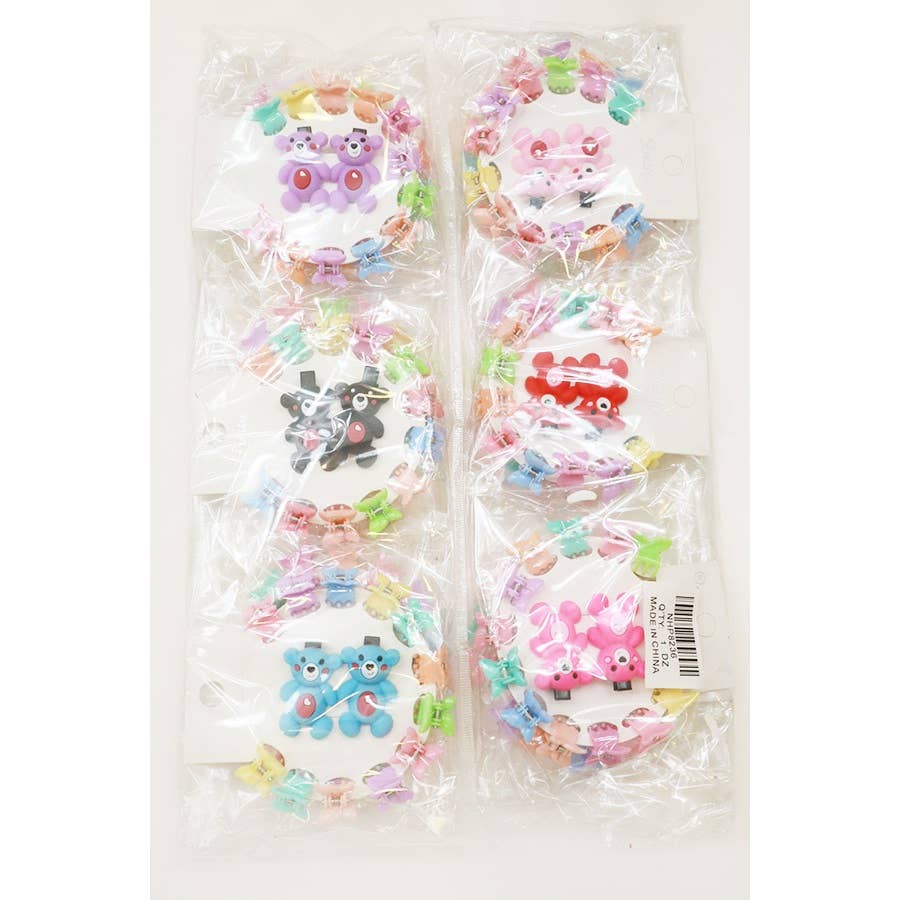 MIX COLOR Bear and Butterfly mini Hair Clip Set for wholesale on Faire6