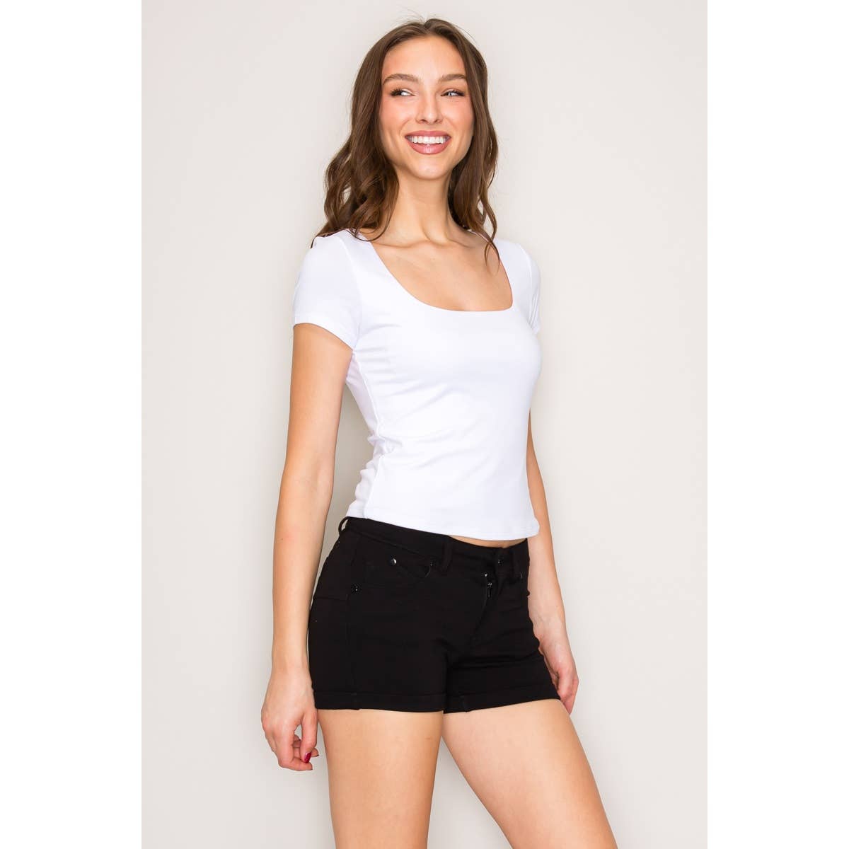 Popular 21 - Wholesale Knit Top - Women's - Double Layered Square Neck Short Sleeve Top16