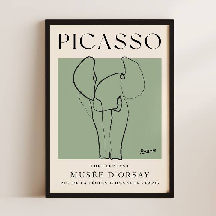 Picasso Elefant Kunst Vægkunst Print I Grøn for engroshandel hos Alluvion