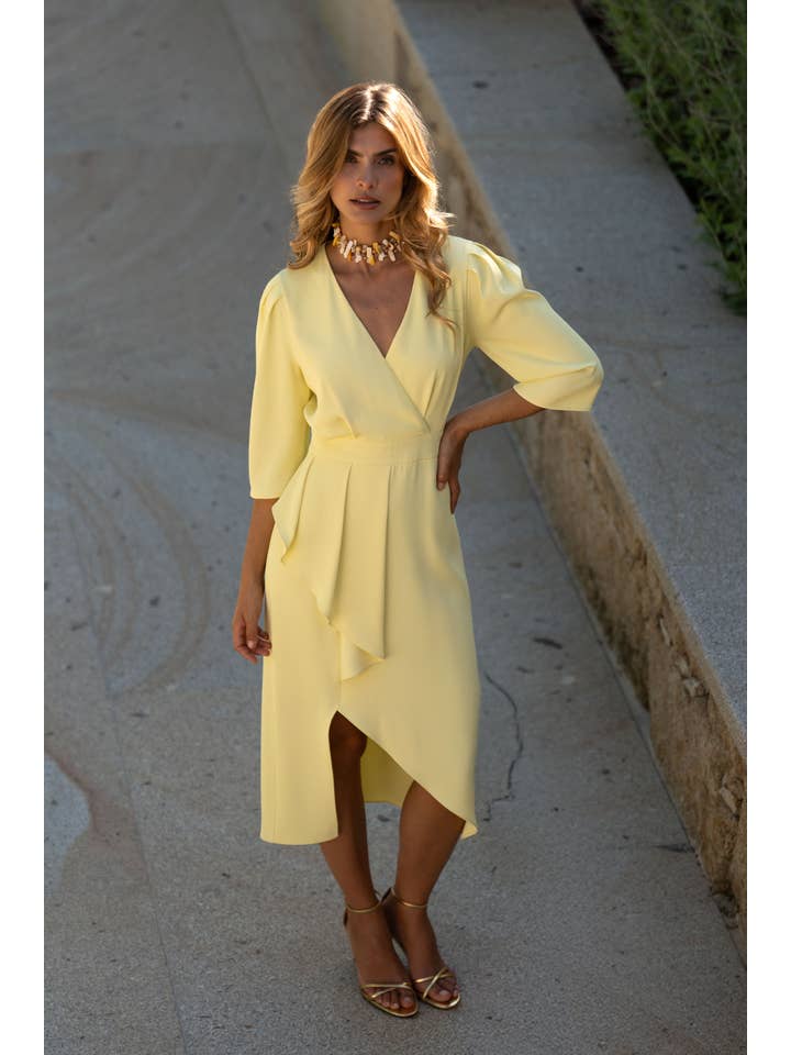 FERRACHE - Wholesale Dress - Women's - Fitted dress with wrap neckline PV25SN11651