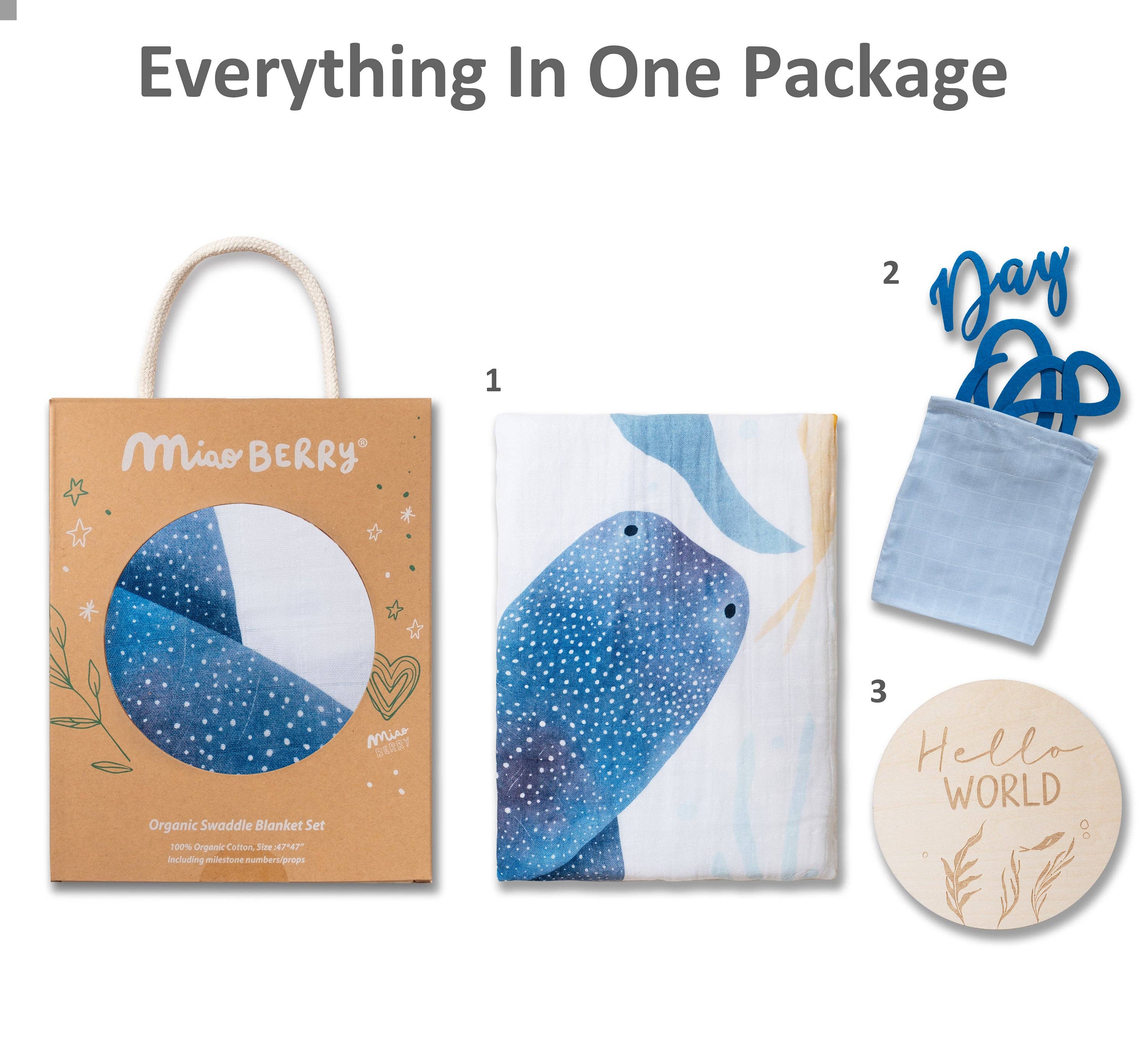 Miaoberry - Wholesale Milestone Blanket - Kids & Baby - Organic Cotton Muslin Milestone Blanket| Ocean (Under-the-Sea)2