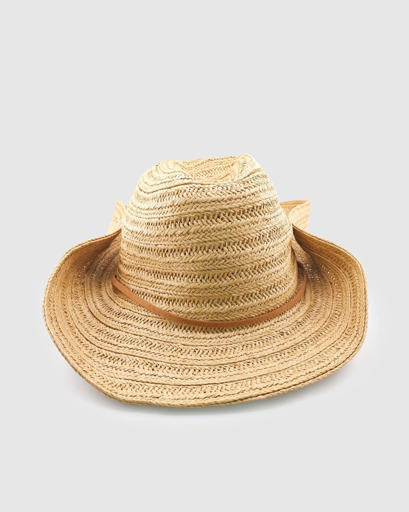 Miz Casa & Co Maya Raffia Weave Sun Hat Brown for wholesale on Faire