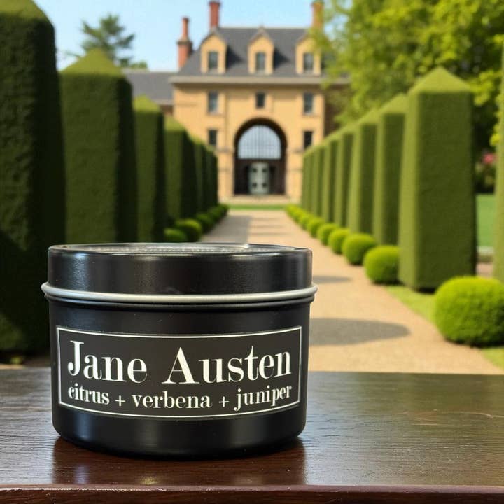 Fly Paper Products - Wholesale Travel candles - Jane Austen 4oz Candle Citrus + Verbena + Juniper