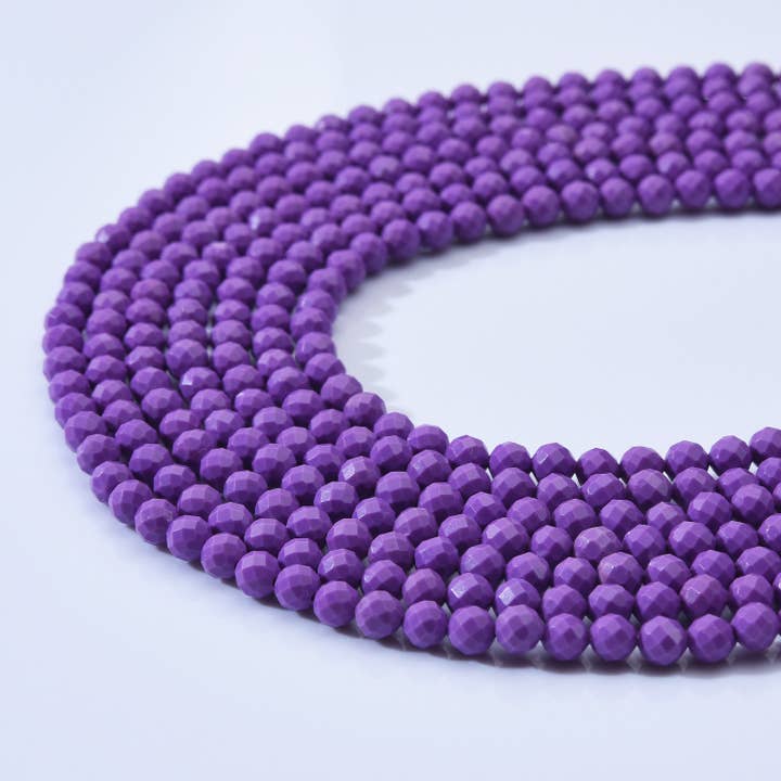 Beads Creation - Wholesale Beads - Phosphosiderite 3–4mm Faceted Round Purple Beads PRP10211