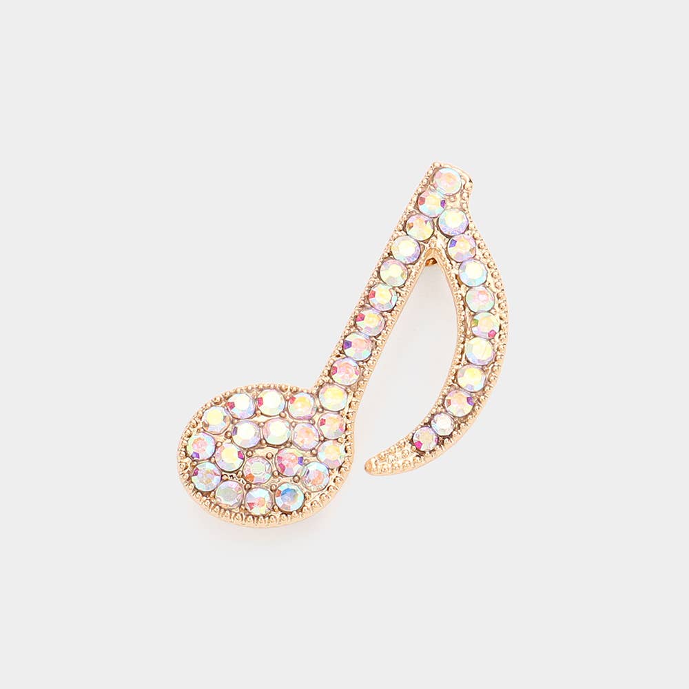 Sensibling Corp. - Wholesale Brooch - Rhinestone Paved Musical Note Pin Brooch