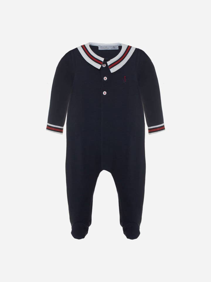 Babygrow babyjongen in marineblauw jersey voor wholesale door Patachou