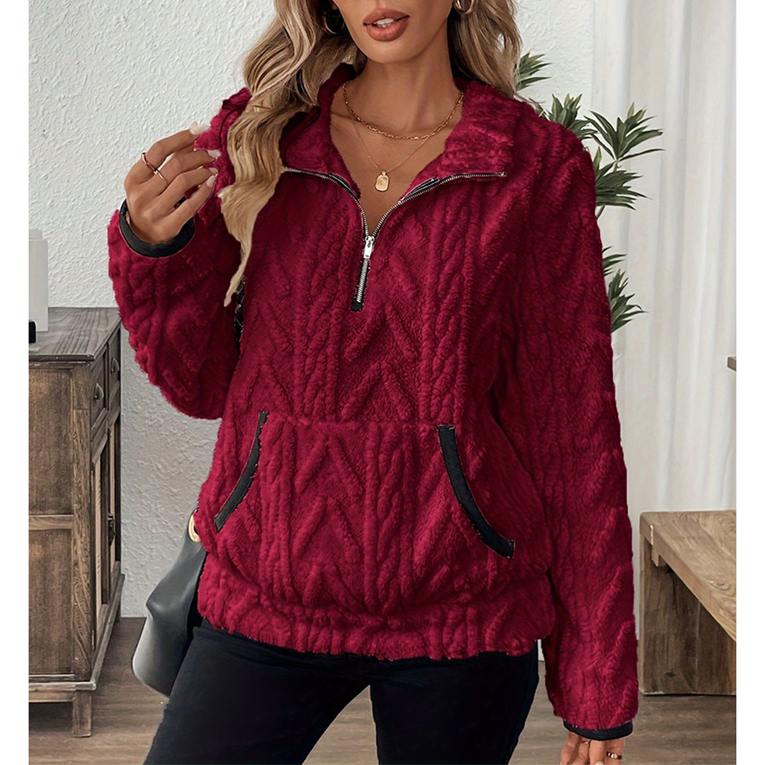 UNISHE - Wholesale Sweatshirt - Women's - Collared Jacquard Half-Zip Fleece Pocket Sweatshirt ZK37203