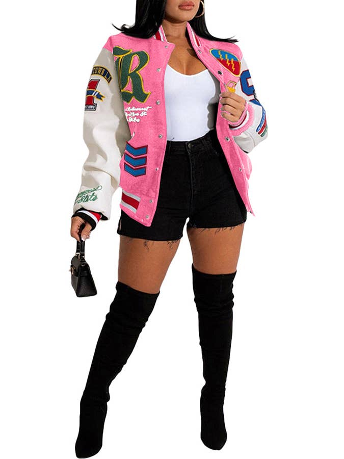 MB Fashion Wholesale - Wholesale Varsity/Baseball Jacket - Women's - MB FASHION BOLD PRINTED THIN VARSITY JACKET 3667LY7