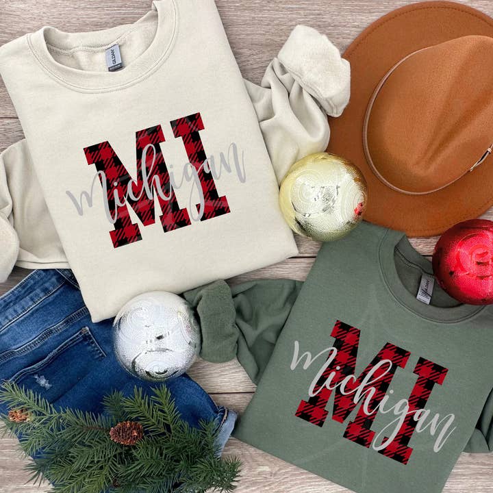 Sweatshirt uit Michigan - Buffalo Plaid voor wholesale door Farmtown Printing Company