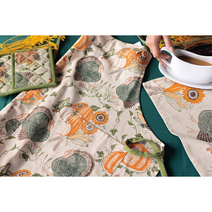 Now Designs by Danica - Wholesale Apron - Cornucopia Thanksgiving Spruce Apron