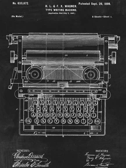 Typewriter (Antique) Patent Art Print for wholesale by Keep Calm Collection