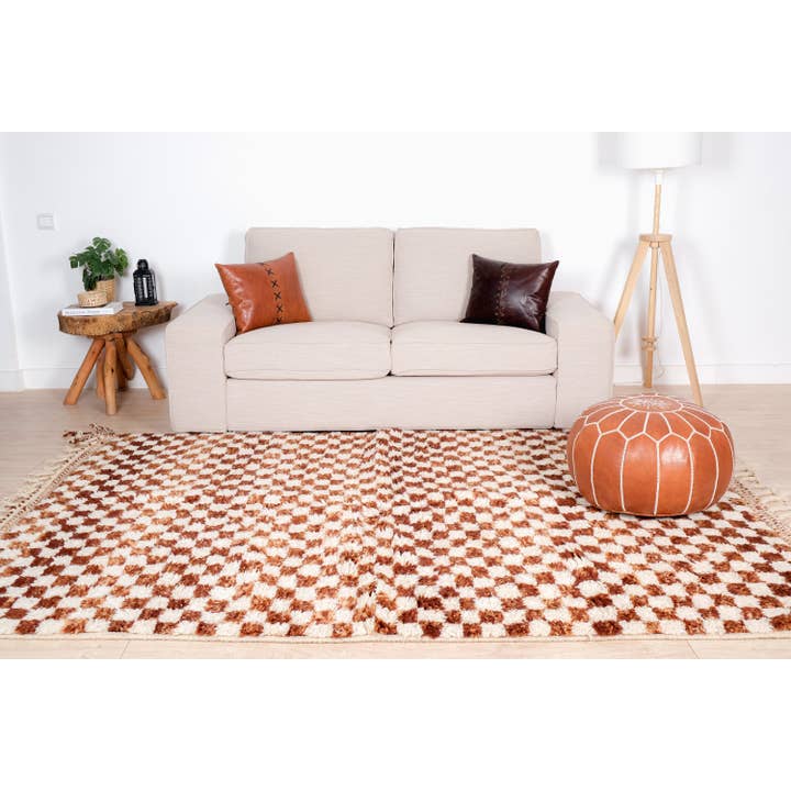 Moroccan Woven Treasures – Engroshandel Løst tæppe – Marokkansk brun Ternet tæppe, Blød uld Stort tæppe1