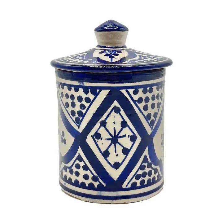 Etnisk krydderbeholder i keramik Safi håndmalet #11 for engroshandel hos Etnico del Mondo