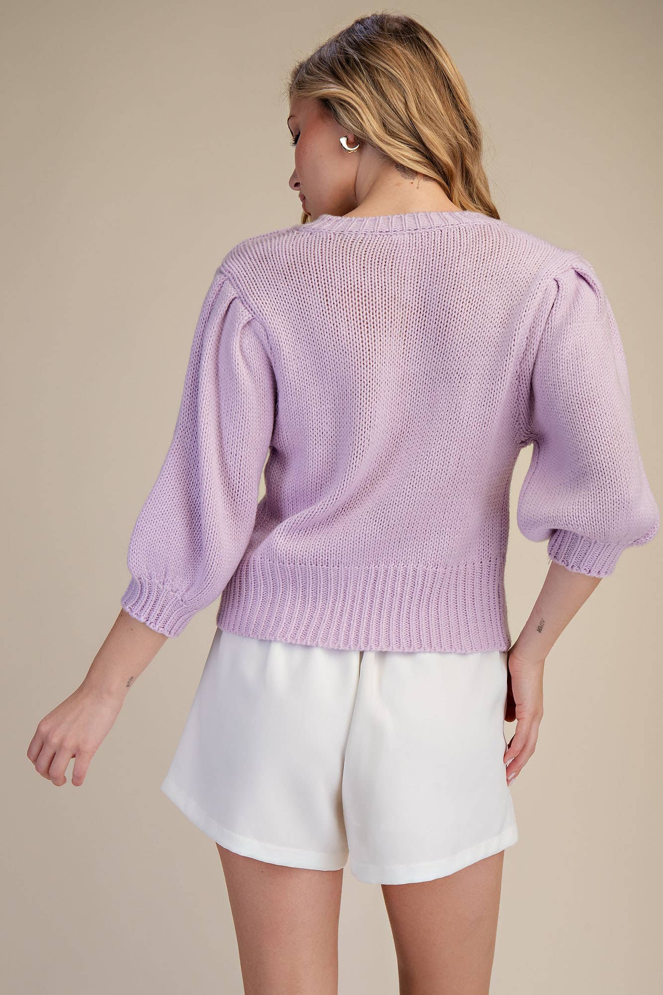 Glam - Wholesale Knit Sweater - Women's - Short Puff Sleeve Button Down Sweater - Reorder Friendly8