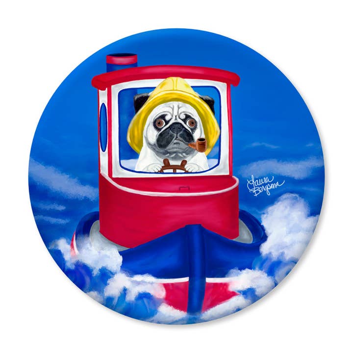 Aimant Pug Dog, Pug Boat pour la vente par Laura Bergsma Studio
