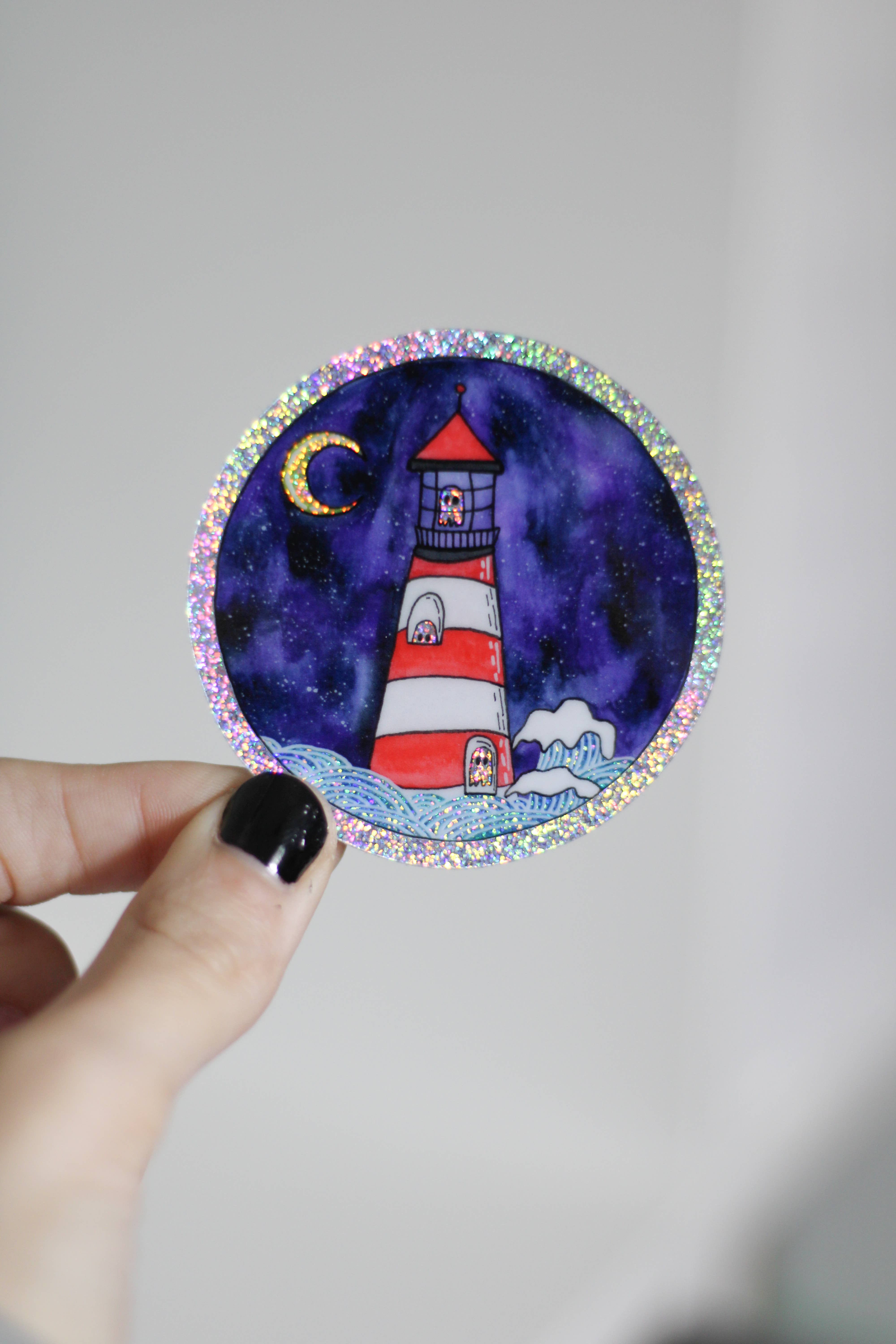 Scribbles and Doodlez - Wholesale Sticker - Spooky Glitter Ghost Lighthouse | Watercolor Sticker2