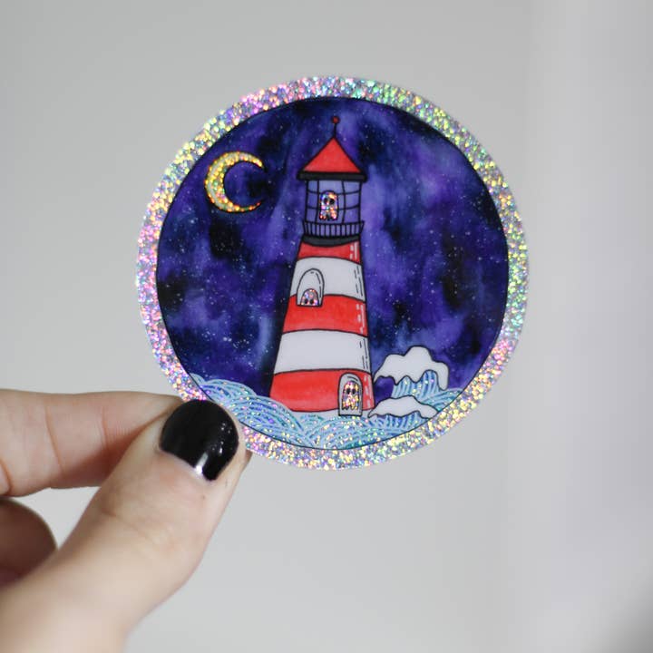 Scribbles and Doodlez - Wholesale Sticker - Spooky Glitter Ghost Lighthouse | Watercolor Sticker2