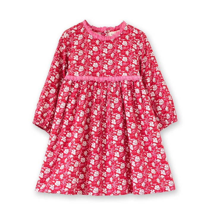 Langärmliges Kleid mit Spitzenbesatz für Kleinkinder | Rot und Weiß Fl für den Großhandel von Beet World