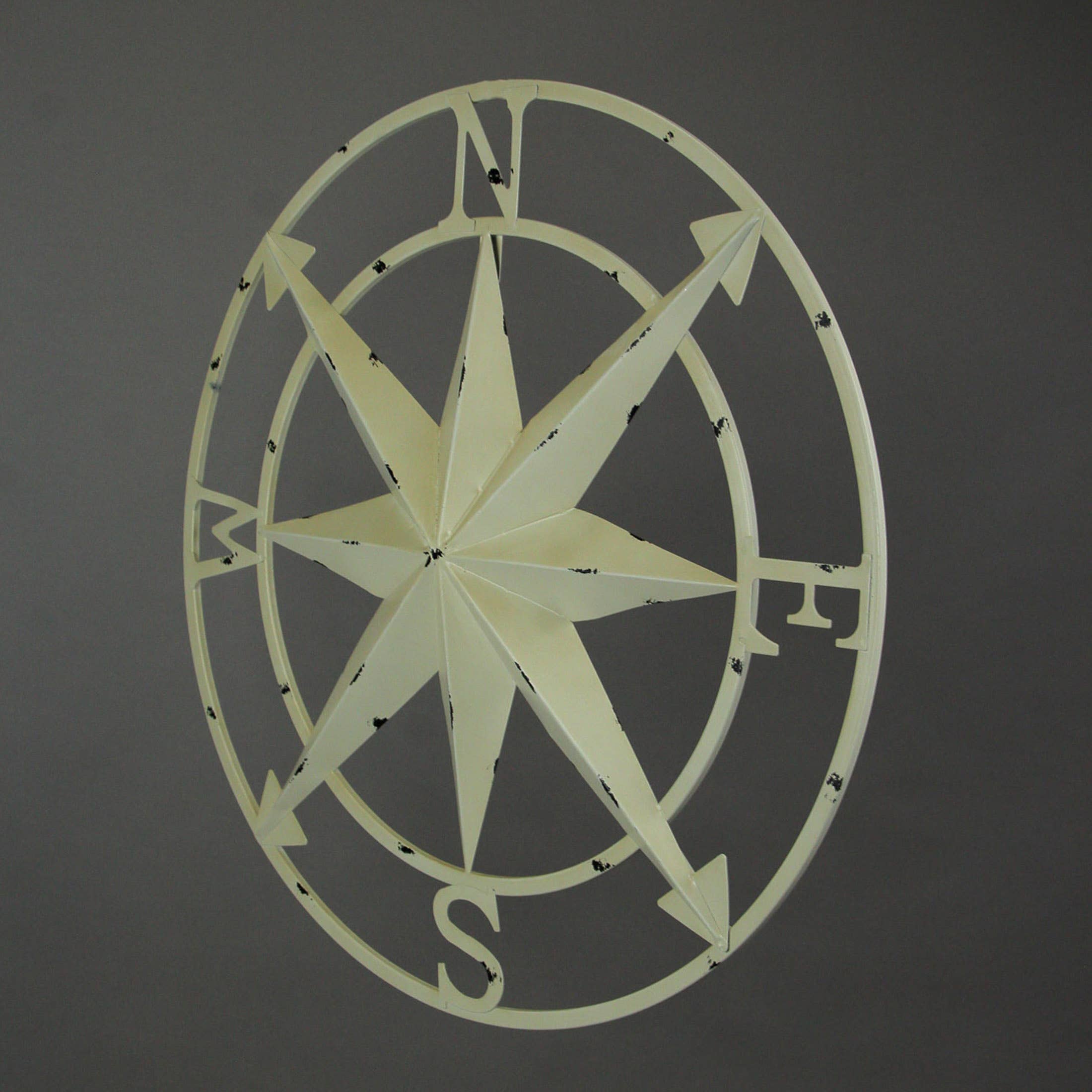 Zeckos - Wholesale Wall Accent - 20" Metal Indoor/Outdoor Compass Rose Wall Hanging - White1