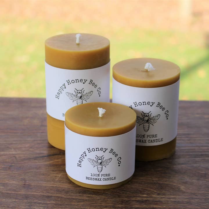 Bougie pilier en cire d'abeille, 3 x 3 pour la vente par Happy Honey Bee Co.