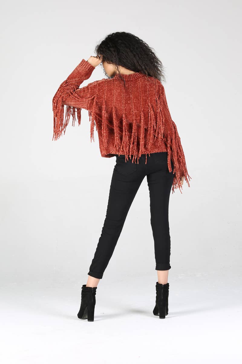 ANGIE - Wholesale Knit Sweater - Women's - XHH31-ASIS CHENILLE FRINGE PULLOVER SWEATER12