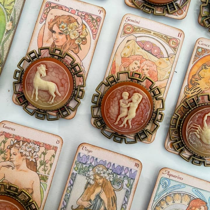 Savannah Hoffman Designs Artisan Jewelry - Wholesale Lapel Pin/Button - Vintage Zodiac Cameo Pins-Fashion/Gift/Metaphysical/Museum1