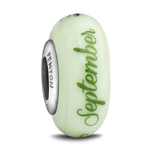 Perle en verre décorée à la main « September Birth Flower » pour la vente par 1771 Philadelphia Glass Works