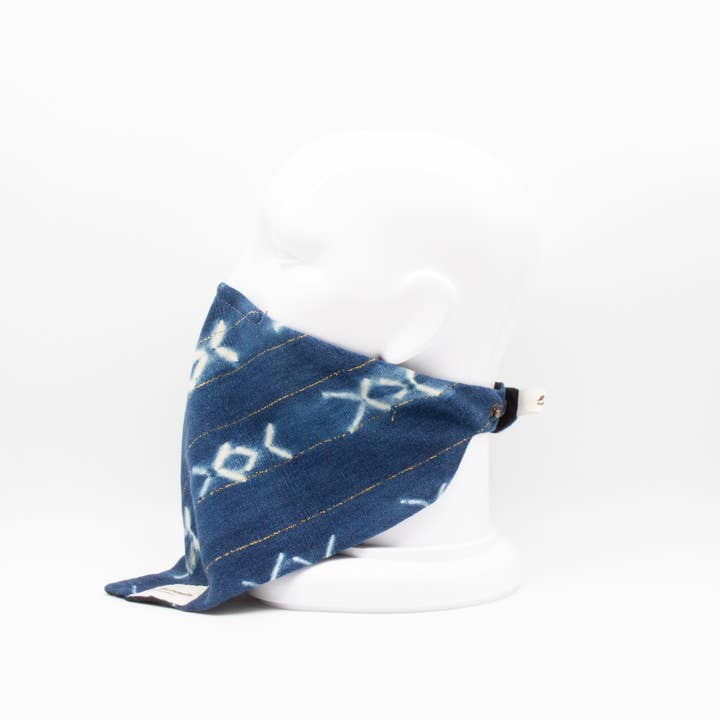 Maskdanna by Califortunate - Wholesale Non-Medical Disposable Mask - MASKDANNA INDIGO GOLD STRIPE1