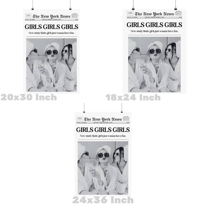 Honey Coast Print Co. - Wholesale Art Print - Girls Girls Girls Newspaper Headline Wall Art Prints
