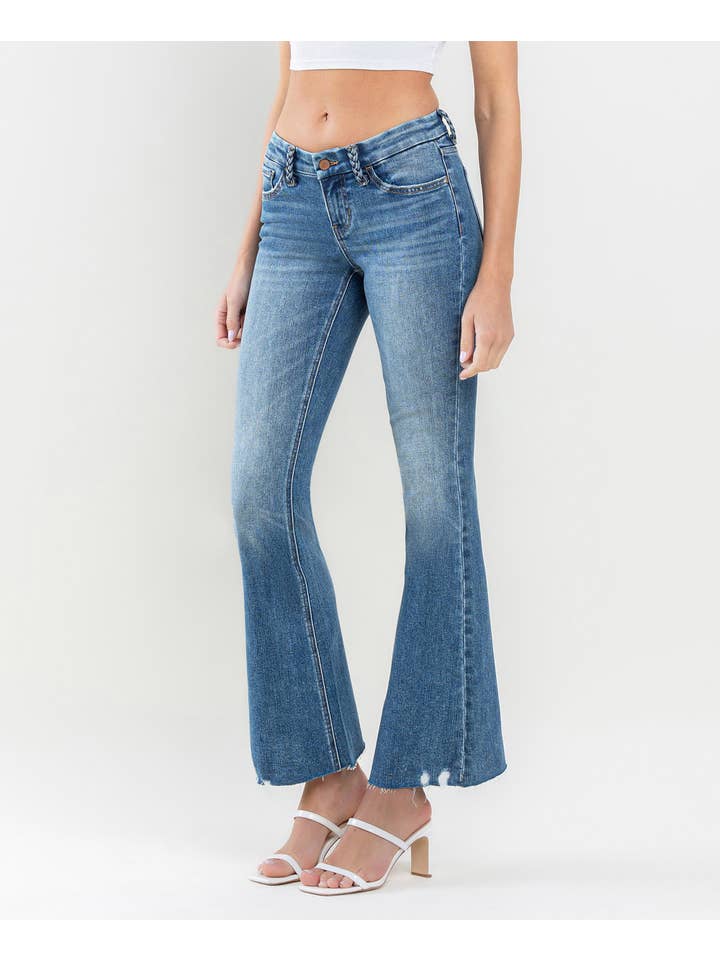 AMAZES LOW RISE BRAIDED BELT LOOP FLARE JEANS F5525 for wholesale on Faire2