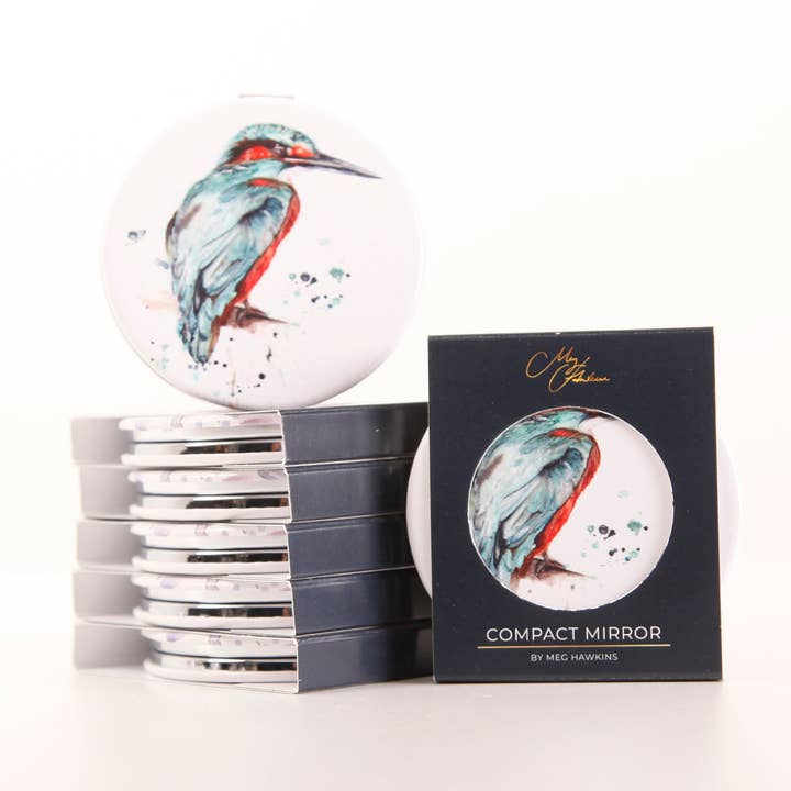 Meg Hawkins Art - Wholesale Compact Mirror - Kingfisher Design Watercolour Compact Mirror0