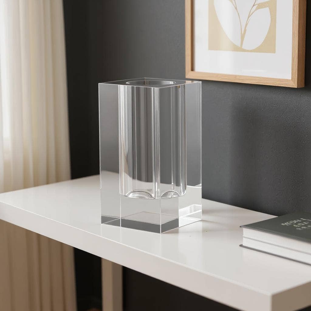 HomeRoots - Wholesale Vase - 8" Clear Square Glass Table Vase1