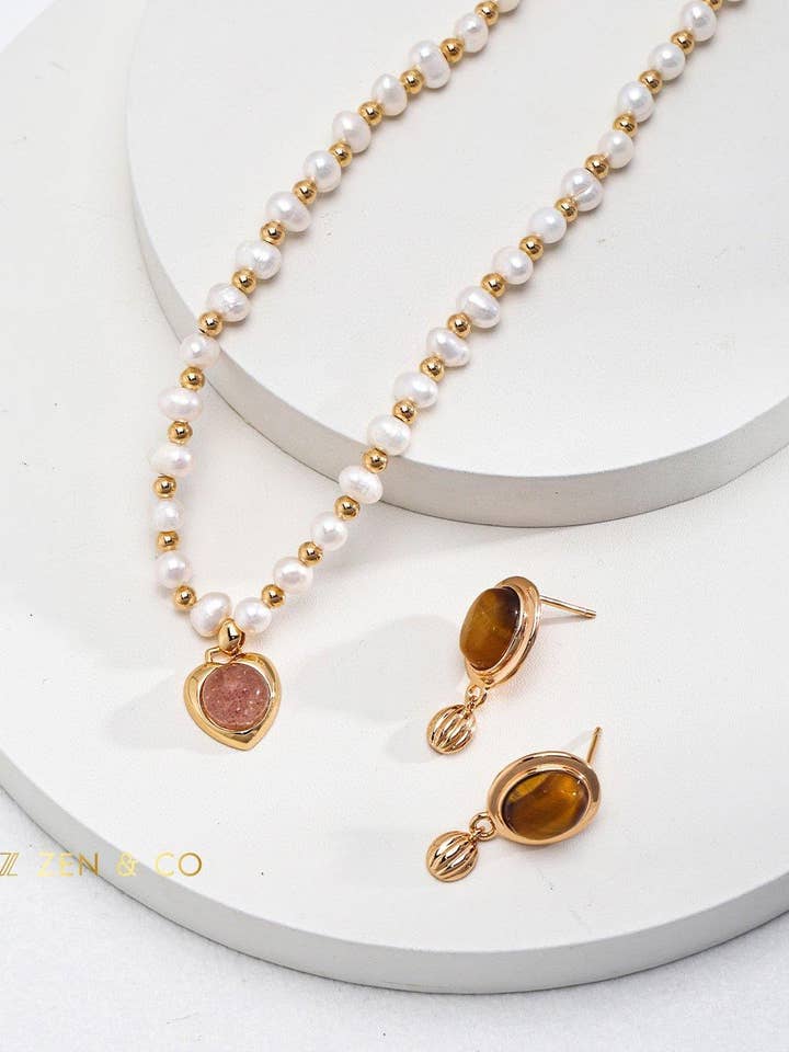 Collar de perlas bohemias ROSITA, plata de ley, chapado en oro de 18 quilates, perla de agua dulce, piedra natural para venta al por mayor de ZEN&CO Studio