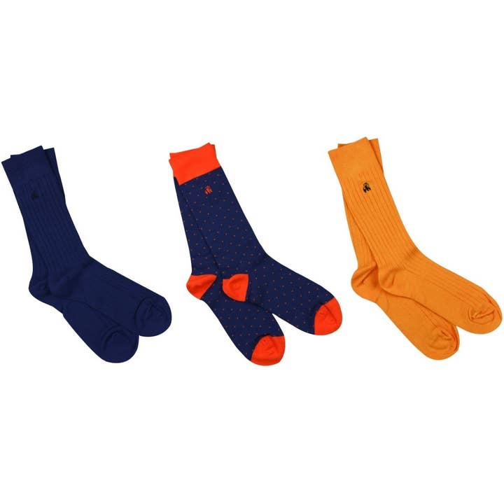 Swole Panda - Vendita all'ingrosso Calzini - Uomo - Scatola per calzini arancione e blu - 3 paia di calzini in bambù (His)1