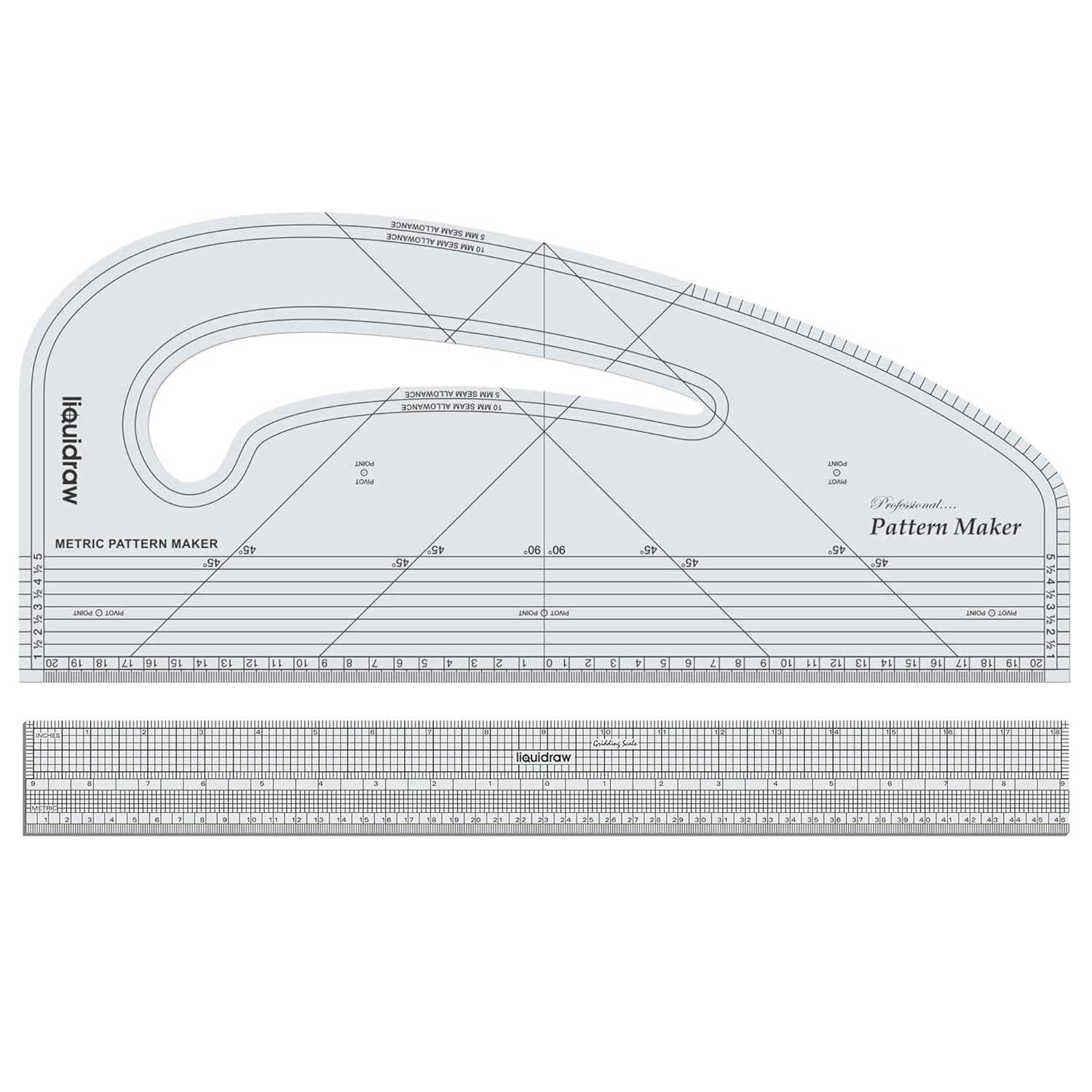 Liquidraw - Wholesale Craft Tool - Liquidraw Pattern Maker & Grading Ruler Set For Pattern Marking | Multipurpose Imperial & Metric Tool for Cutting | Quilting Sewing Ruler For Dressmaking | Ideal for Sewing & Fashion Design0