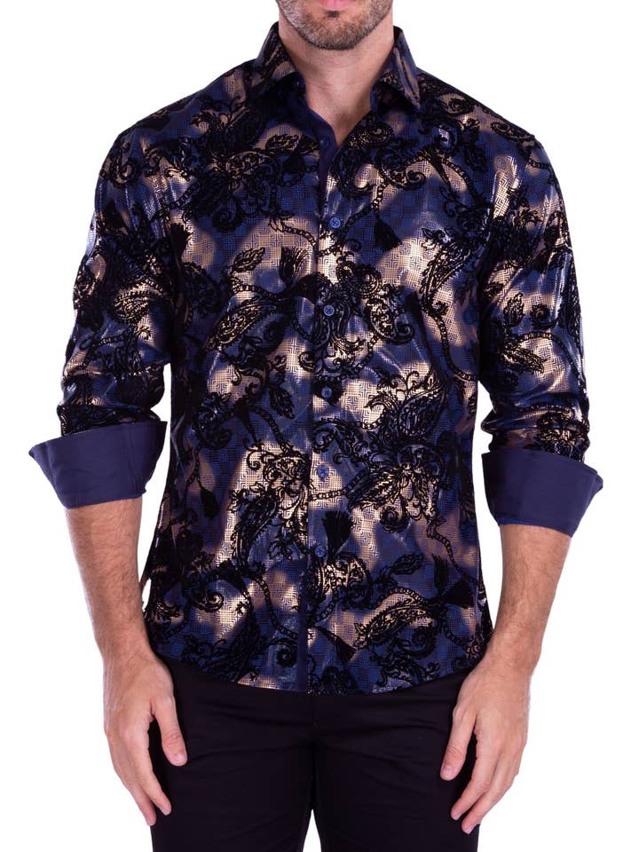 212232 - Men's Navy Button Up Long Sleeve Dress Shirt for wholesale by Bespoke Moda