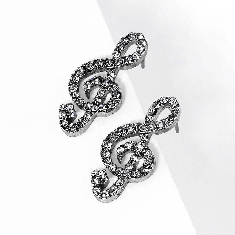 Sensibling Corp. - Wholesale Stud/Post Earrings - Crystal Paved Treble Clef Stud Earrings
6