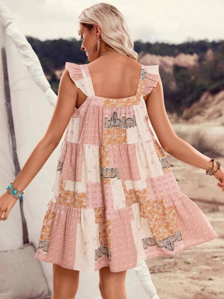 Pink Western cowgirl Floral patchwork babydoll dress for wholesale on Faire3
