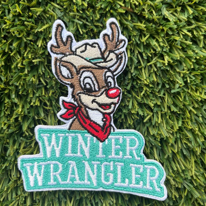 Eric Hill Designs, LLC – wholesale Patch – Turquoise Winter Wrangler Reindeer Embroidered Patch