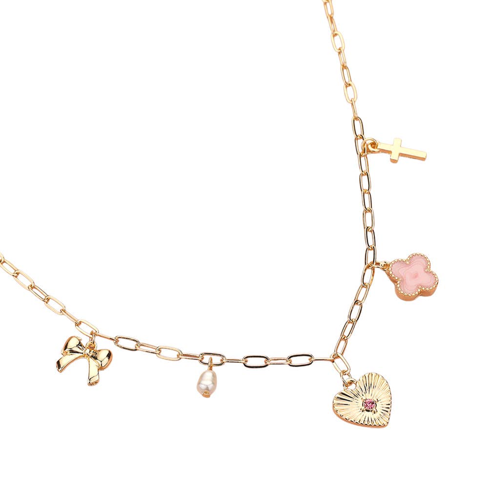 Sensibling Corp. – Colar pingente/pendente por atacado – Colar com Pingente de Coração, Laço, Pérola, Trevo de Quatro Folhas e Cruz em Forma de Clipes de Papel7